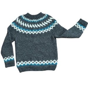 Handmade Icelandic Lopapeysa Wool Sweater Large Grey Teal Chunky Knit